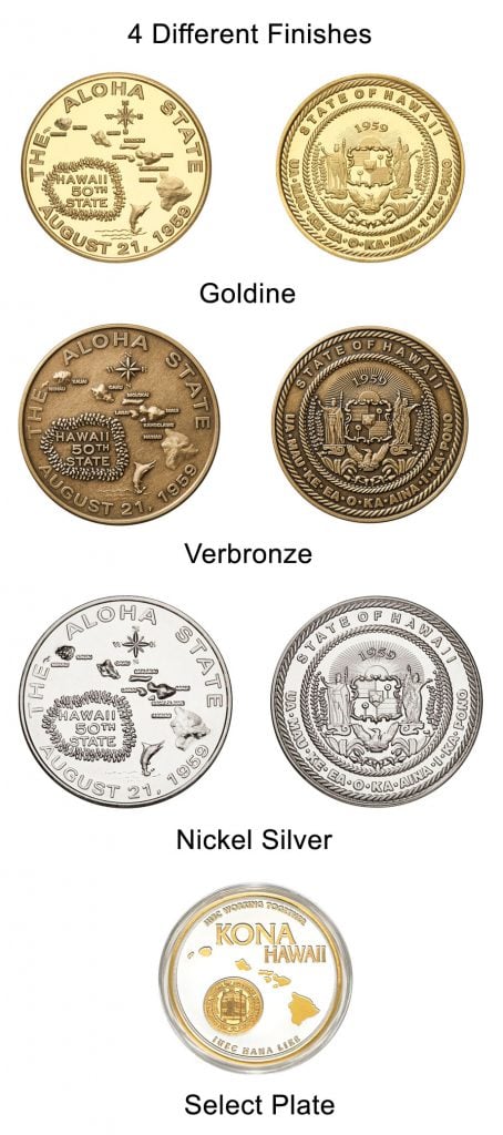 4 different finishes on similar coins